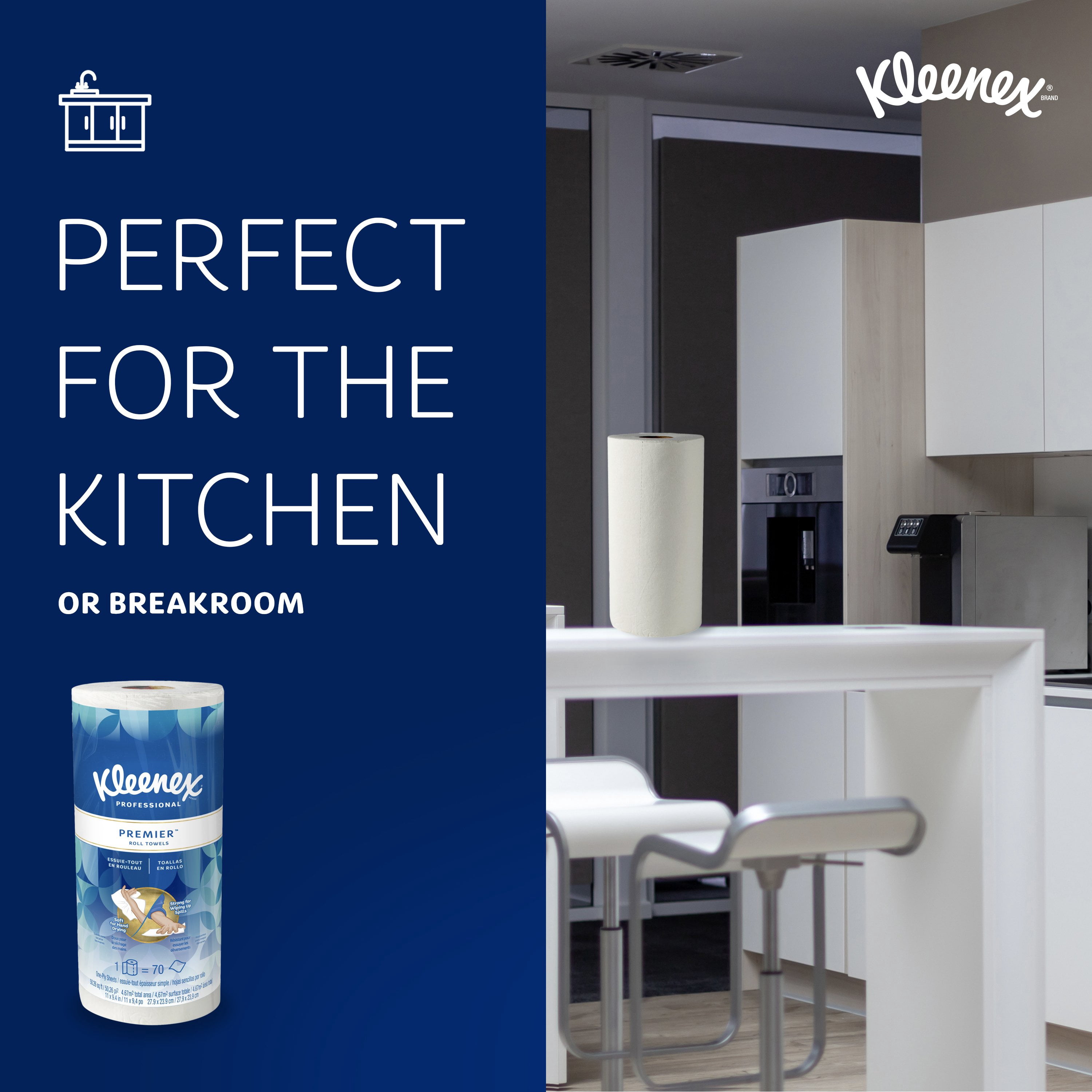 Kleenex Professional Premier Kitchen Paper Towels, Bulk (13964), Cloth-Like Softness, White (70 Sheets/Roll, 24 Rolls/Case, 1,680 Sheet Total)