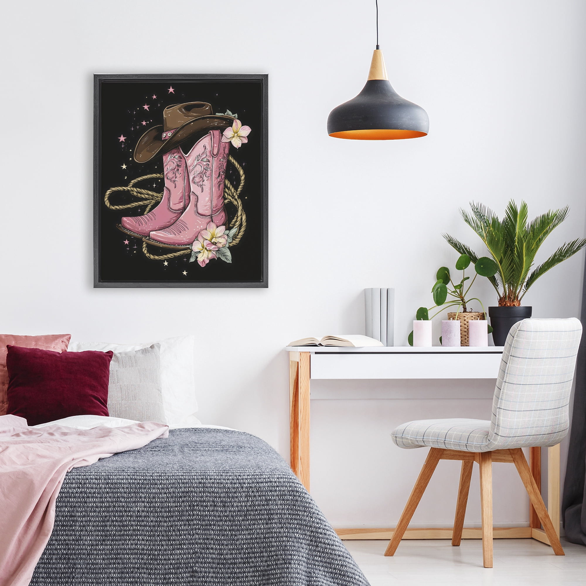 Stupell Industries Western Chic Pink Boots Black Framed Floater Canvas Wall Art, design by Creative Studio