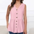 thumbnail image 2 of Women's Summer Tops Vest Casual Plain V Neck Eyelet Henley Tunic Beach Cami Tops Ladies Sleeveless Button Up Vest Tops Flowy Peplum Hem Tank Tops 2024 Summer Casual Clothes, 2 of 5