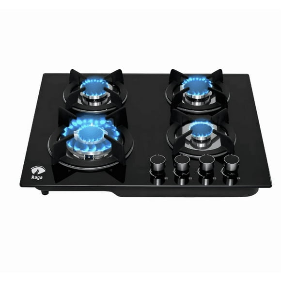Estufa De Mesa/parrilla A Gas 4 Quemadores Cristal Templado Color Negro