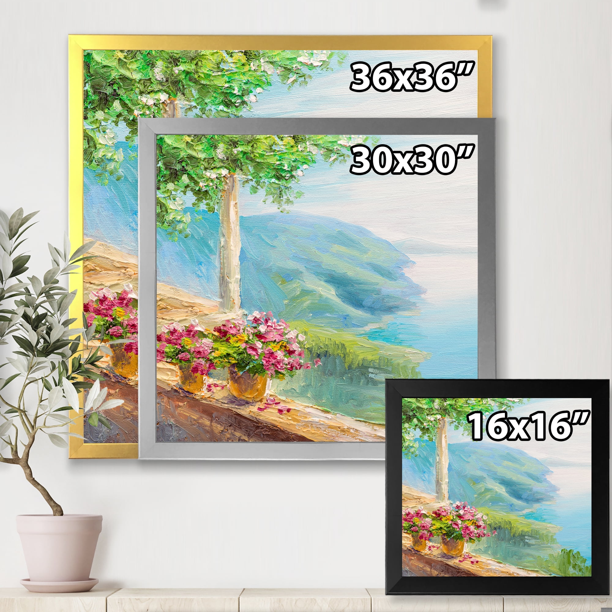 Designart 'House With Colorful Flowers Near The Sea V' Nautical & Coastal Framed Art Print