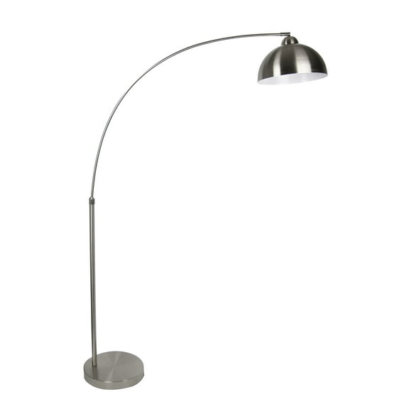 Grandview Gallery 68.5" Brushed Nickel Modern Arc Floor Lamp Featuring Built-in Extender and Metal Dome Shade with Glossy White Interior - Stylish Lighting Perfect for Any Room or Behind The Couch