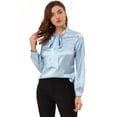 thumbnail image 1 of Blusa Puntos Irregular Allegra K Manga Larga Cuello Del Lazo Trabajo Casual Para Mujer Azul M, 1 of 6