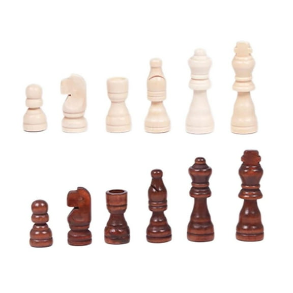 WE-POLUJ 32Pcs Wood Chess Pieces Portable International Chess Pieces Tournament Chess Figures Hand Carved Wood Chessmen