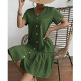 thumbnail image 5 of Women Button Down Dress Loose Summer Cotton Linen Dress Ruffle Hem Casual Dress Short Sleeve Tunic Dress, 5 of 6
