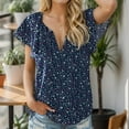 thumbnail image 3 of Weardear Women's Pleated Tunic Short Tshirt V Neck Casual Loose Short Sleeve Flower Blouse Summer Shirt Tops, 3 of 6