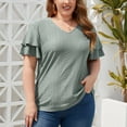 thumbnail image 3 of Fesfesfes Women Plus Size Workout Clothing Women Loose Casual V-Neck Short Sleeve T- Plus Sizes Solid Ruffles Sleeve Summer Blouses Tops Workout Shirt 4XL(US:16), 3 of 9