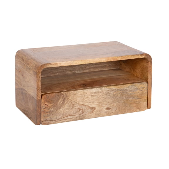 Kate and Laurel Kato Transitional Wood Floating Side Table with Drawer, 18 x 10 x 9, Natural Brown, Modern Wooden Floating Nightstand for Bedroom Bedside Table