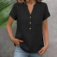 thumbnail image 2 of UAMVSH Womens Linen Shirts Short Sleeve V Neck Button T Shirts Dressy Casual Business Work Blouses with Pocket Summer Outfits, 2 of 7