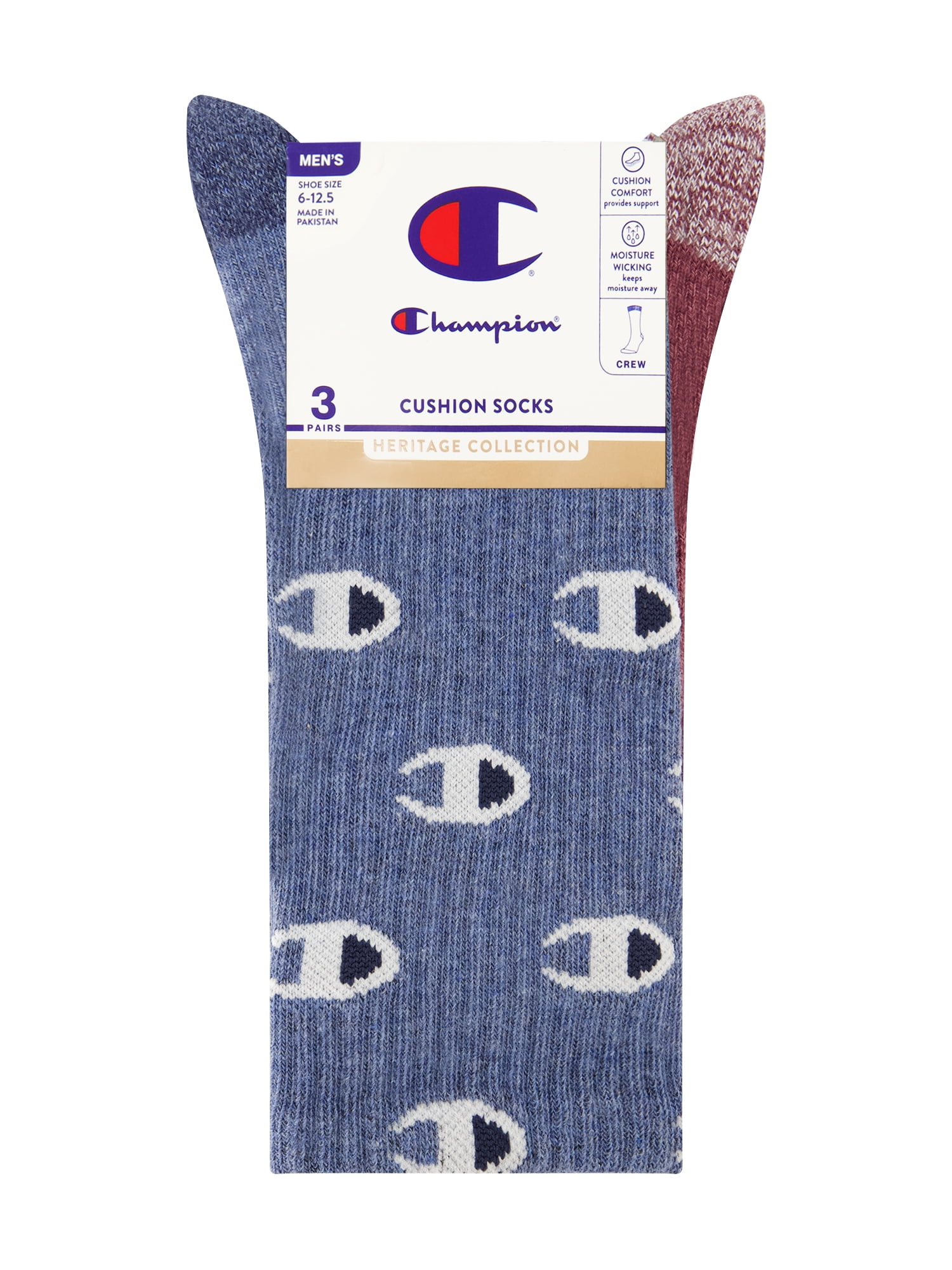 Champion Men’s Crew Socks 3 Pack – Half Terry Cushion, Moisture-Wicking, Arch Support, Stretch Comfort, Sizes 6–12.5