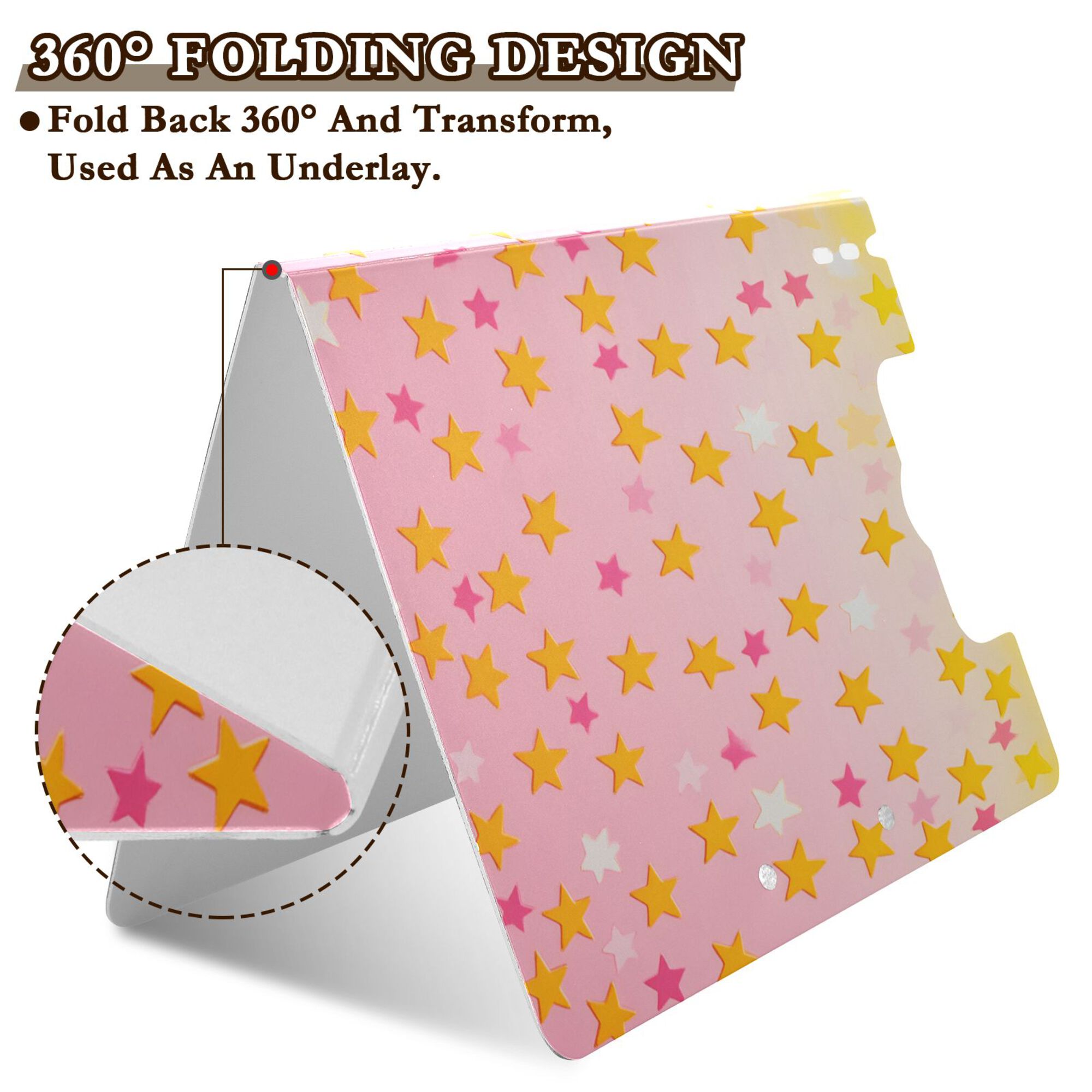 FORMRS A4 Clipboard Folder with Pen Holder Horizontal Foldable School Office Binder, Gradient Pink Stars