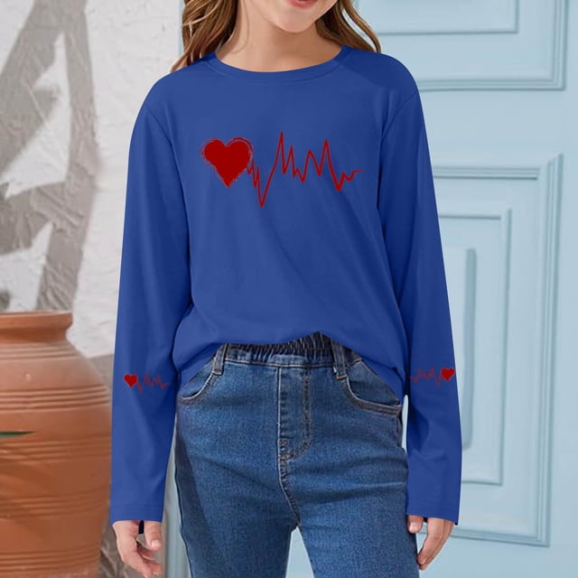 Blusas y camisas de manga larga con cuello redondo CUHK Top estampado de cuello redondo para primavera y verano Jersey informal Camisa básica de manga larga para niños y niñas Blusa de poliéster para