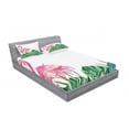 thumbnail image 3 of Tropical Bedding Set with Sheet & Covers, Exotic Nature Botanical Artwork Leaves and Flamingo Watercolors Print, Printed Bedroom Decor 2 Shams, 4 Sizes, Green Pink Blue, by Ambesonne, 3 of 3