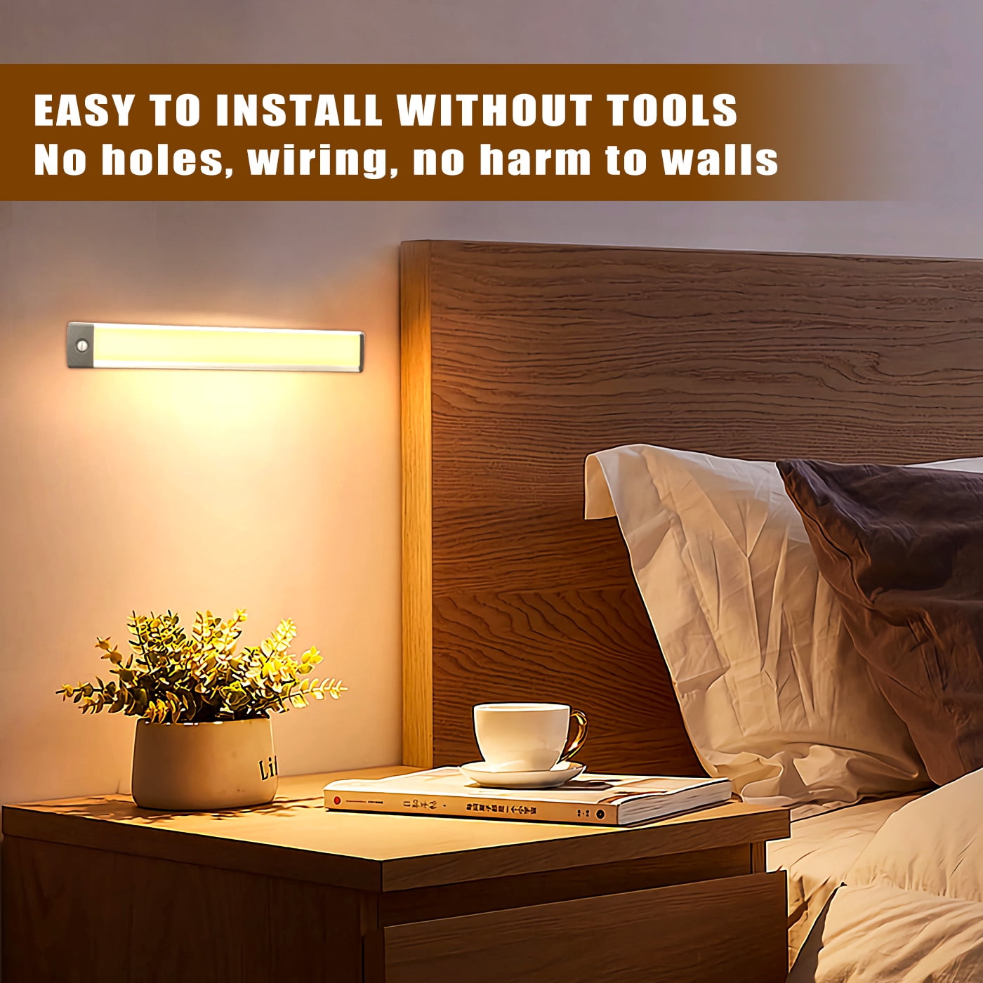 Lepotec 2pc 60LED Under Cabinet Lighting, 3 Colors Wireless Closet Lights, 2500mAh Rechargeable Battery Operated Light for Kitchen, Hallway, Stairway