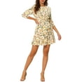 thumbnail image 2 of Allegra K Women's Floral 3/4 Sleeves Tie Waist Ruffle Faux Wrap Dress, 2 of 5