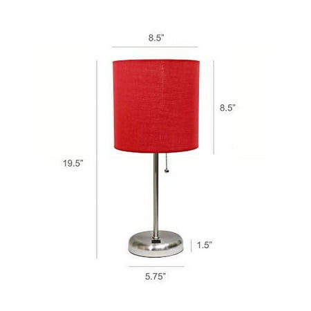 Limelights - Stick Lamp with USB charging port and Fabric Shade - Red