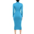 thumbnail image 4 of Blczomt Midi Womens Y2K Dress Dressy Casual Long Sleeve Blue Plain Sheath Solid Formal Mock Neck Dress, 4 of 9