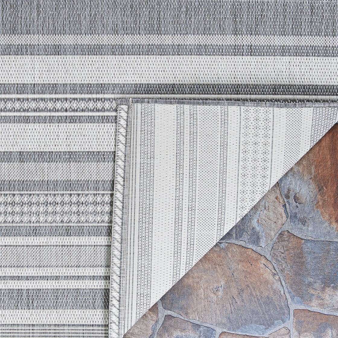 Couristan Recife Gazebo Stripe Indoor / Outdoor Area Rug, Champagne- Grey, 8'6" Square