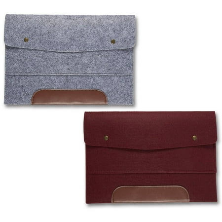 Wool Felt File Folder - 2 Pack of 13 Inch Laptop Briefcase Portable Holder or A4 Document Paper Organizer Portfolio Bag with Snap Buttons and Brown Faux Leather Accent in Gray and (Best Way To Organize Folders On Computer)