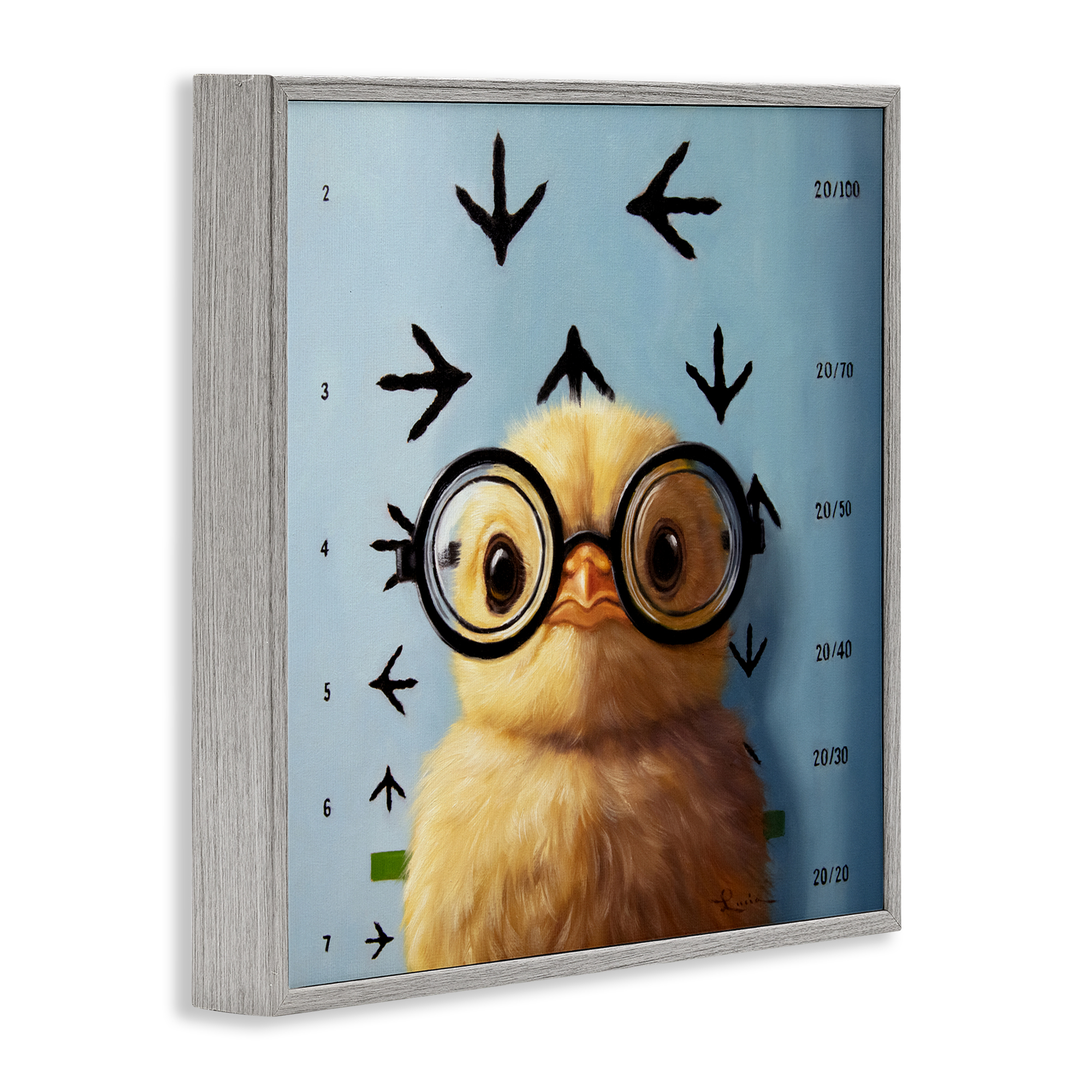 Four Eyes Chick Vision Gray Framed Giclee Art, design by Lucia Heffernan