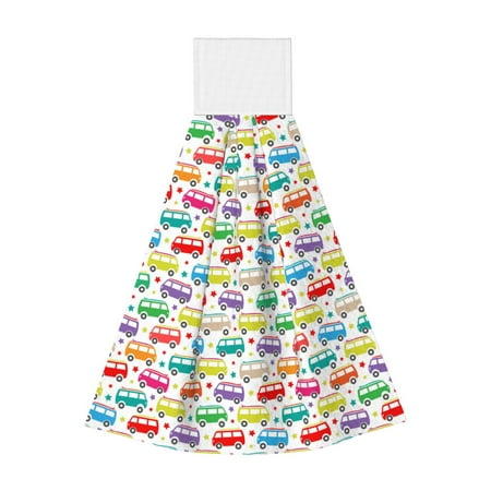 

Adobk Colorful Bus Print Coral Velvet Hand Wipes Fashion Hanging Kitchen Towel for Bathroom Washcloth Absorbent Tie Towel