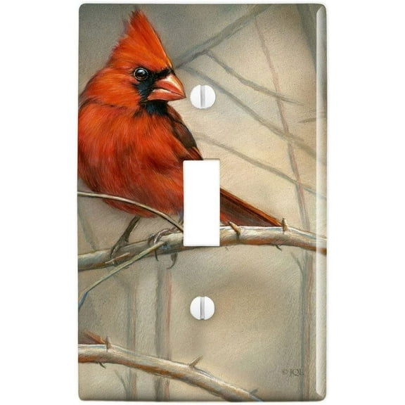 Cardinal Red Bird on Tree Branch Plastic Wall Decor Toggle Light Switch Plate Cover