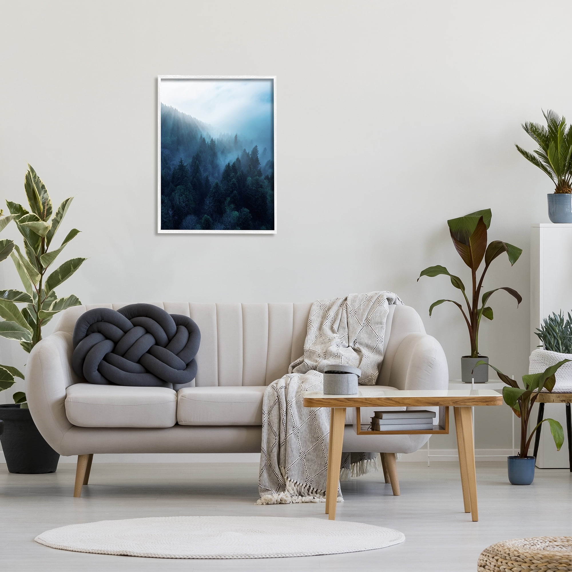 Stupell Industries Daylight over Pine Forest Mountain with Fog Photography Framed Art Print Wall Art, 24x30, By Unsplash