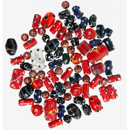 Craft Jewelry Supplies Glass Beads for Jewelry Making for Adults 60-80 Pieces Lampwork Murano Loose Beads for DIY and Fashion Designs – Wholesale Jewelry Craft Supplies (Red - 5 oz) ()