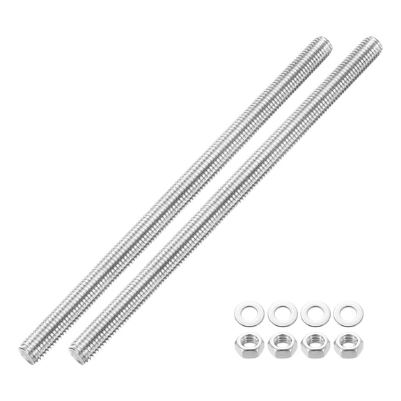 2 Pack Fully Threaded Rod, M14 x 250mm 201 Stainless Steel Right Hand Threads Rods with Nuts and Flat Washer