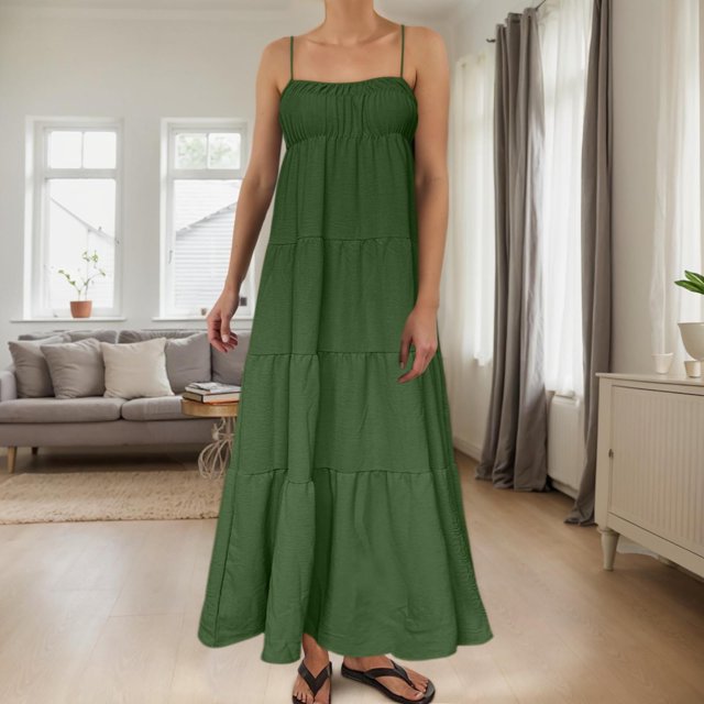 Vestidos de Dama Vestido Largo Para Mujer Con Ribete En Contraste y Tirantes Finos Conjuntos de Verano Vestidos Largos Sin Mangas Para Viajar