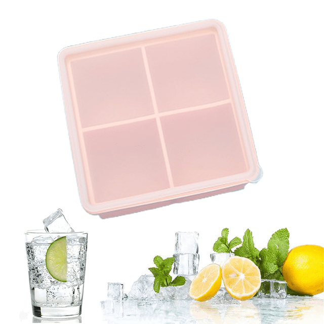 Bandeja de Hielo Cuadrada con Tapa 4 Rejillas Frozen Mold-11.5*11.5*5.5cm-Blood Bud Color Adepaton CPB-US-CJZ189-4