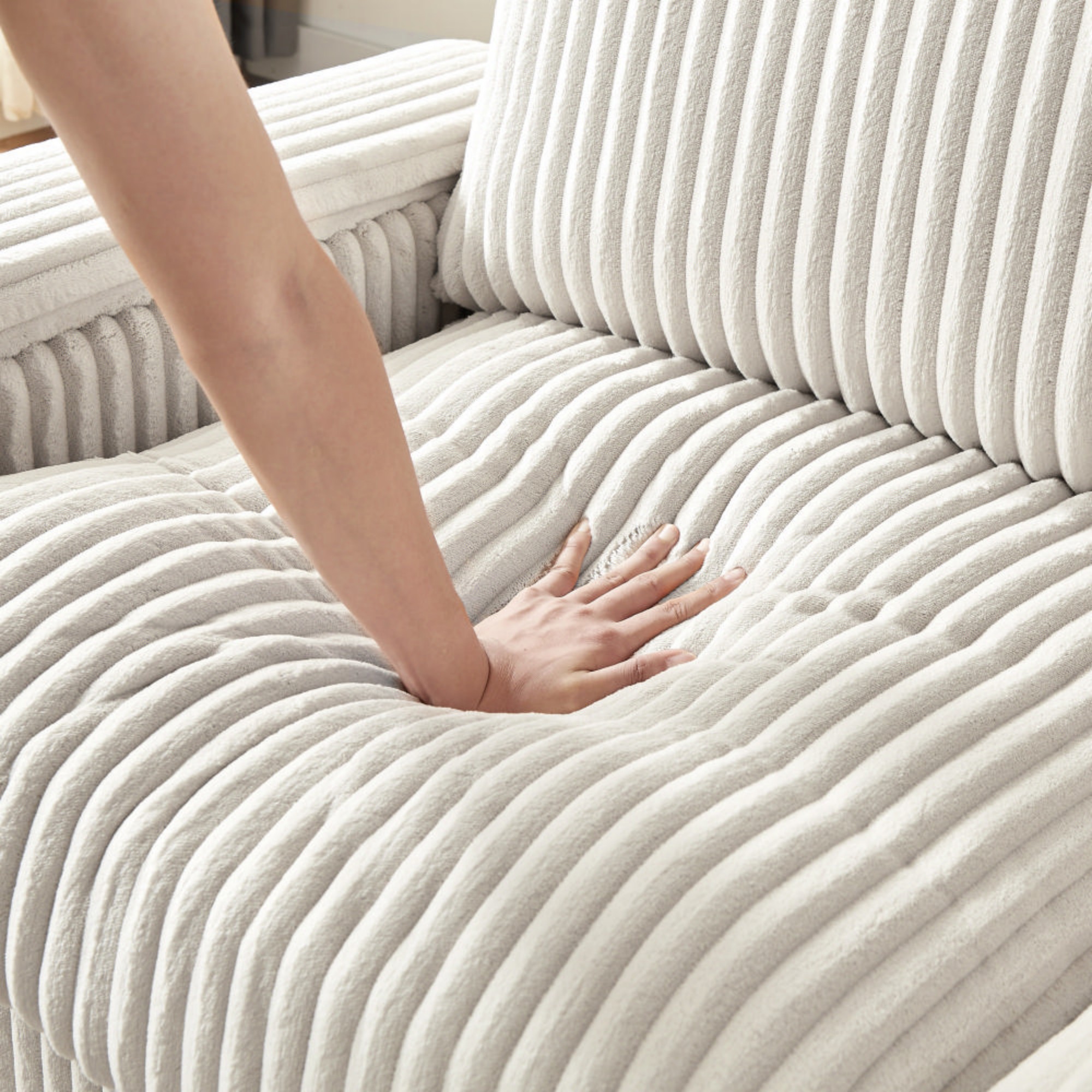 Leumius Loveseat Sofa,71" Comfy Corduroy Love Seat Couch With Square Storage Armrest USB Port for Living Room,White