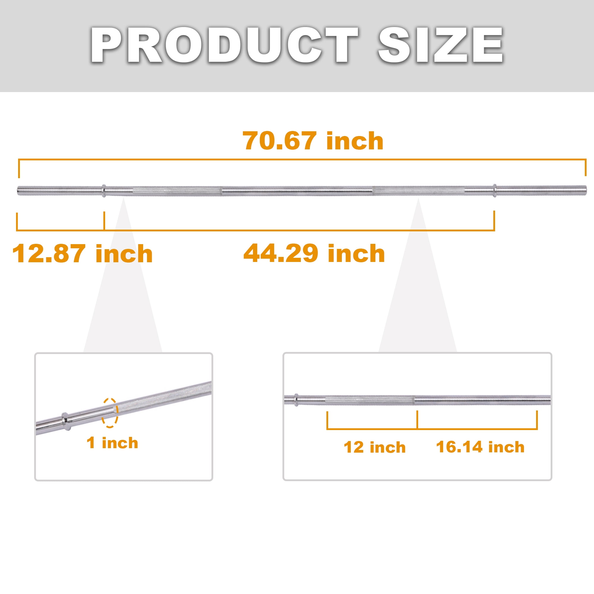 FlexWave Straight Barbell Bar, Alloy Steel, 1-Inch Standard Diameter, Silver Finish, Available in 5FT, 6FT, and 7FT