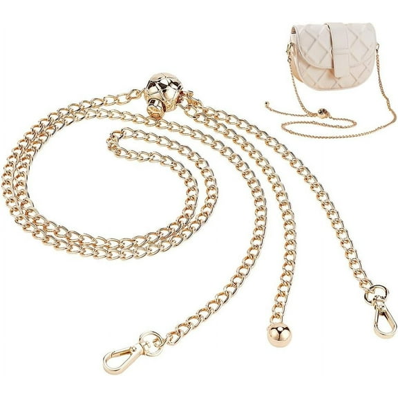 Adjustable Thin Purse Chain Strap 47.2 Inch Metal Crossbody Bag Chain Replacement Shoulder Bag Chain Handbag Clutch Chain Strap Accessories with Bead Adjuster Gold DIY