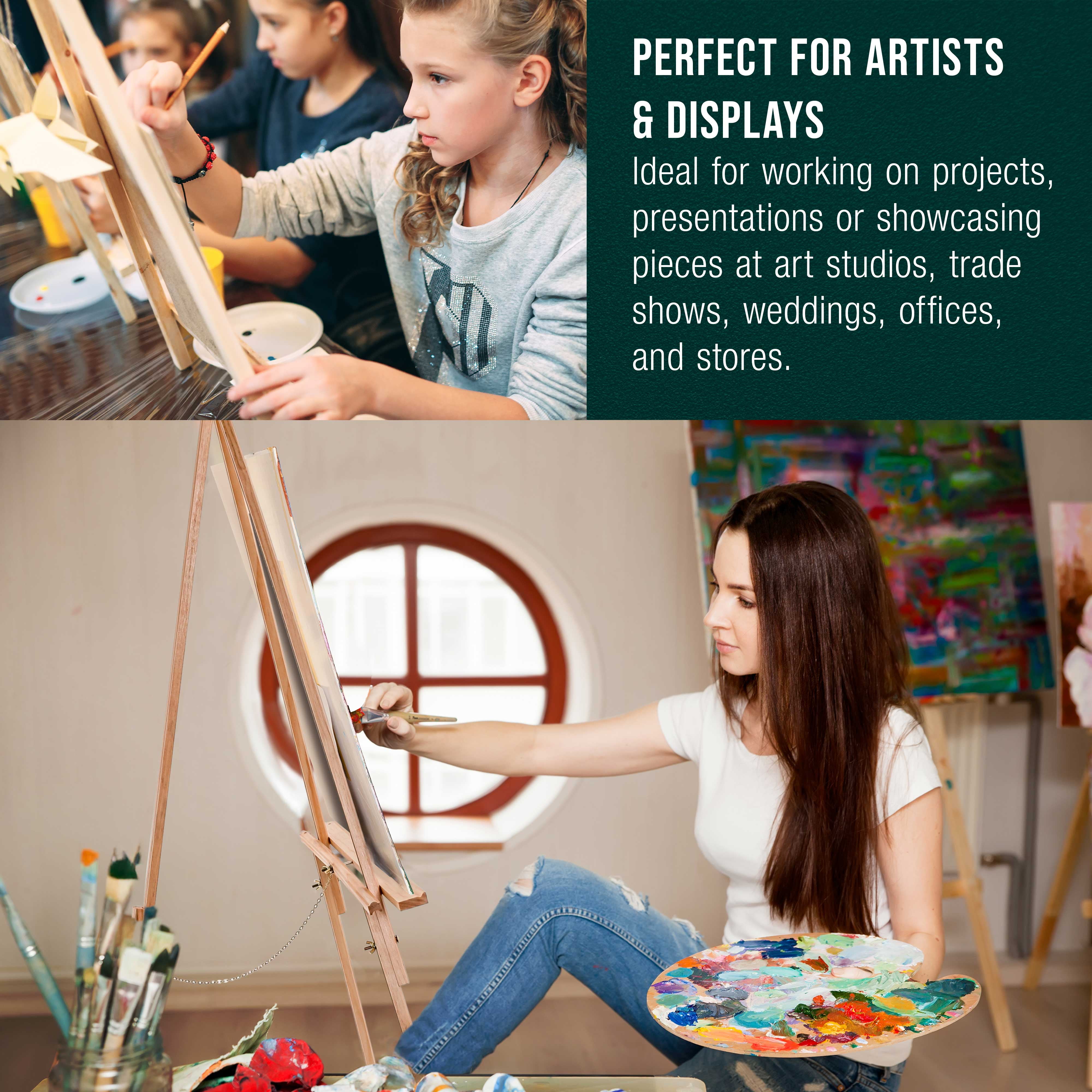 U.S. Art Supply 64" Torrey Wooden A-Frame Tripod Artist Floor Easel (Pack of 12), Adjustable Tray Height, Display Stand
