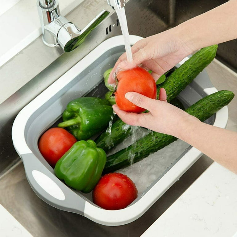 QiMH Collapsible Cutting Board - Foldable Space Saving Multi-function  Kitchen Dish Tub and Camping Sink- Washing and Draining Veggies Fruits Food