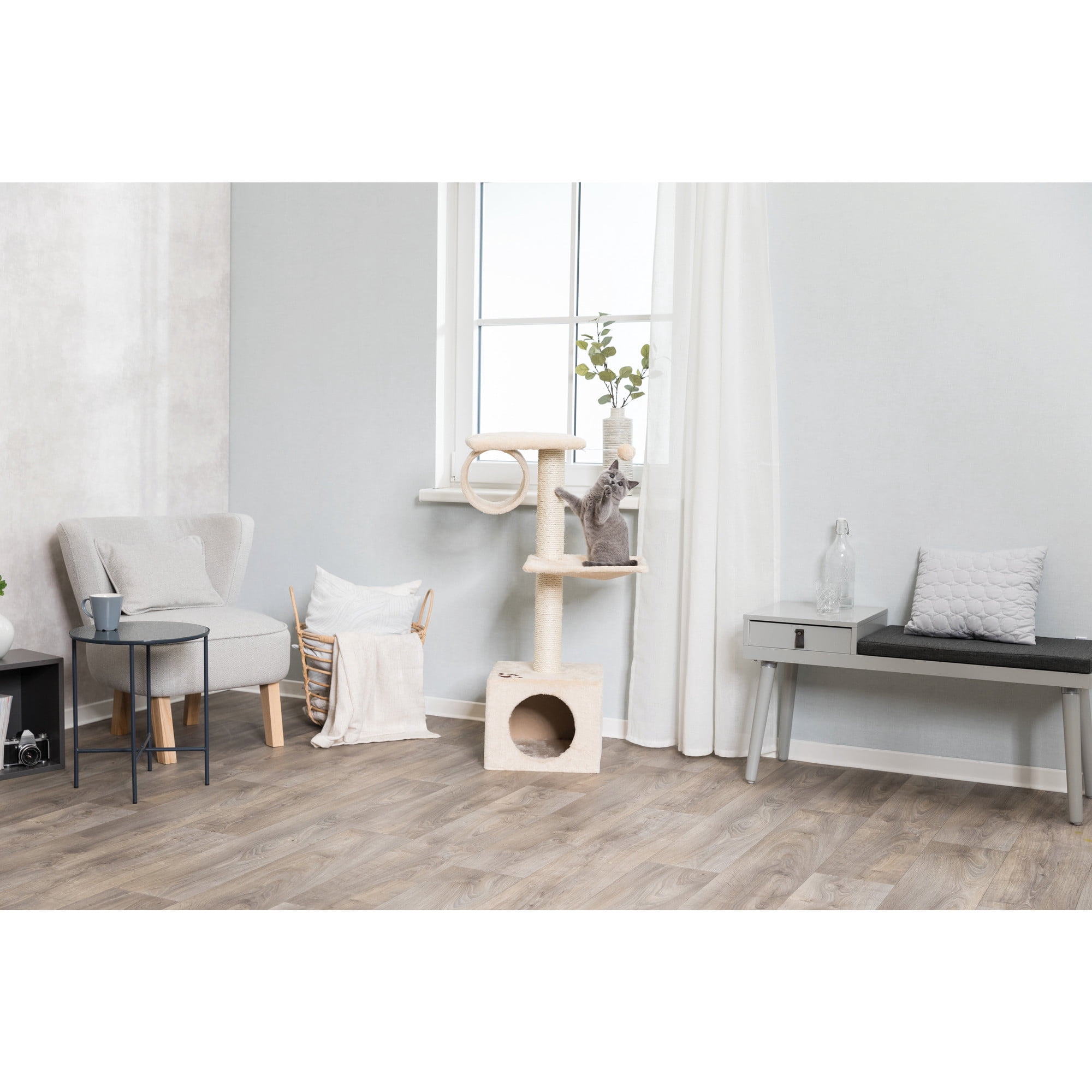 TRIXIE San Fernando Plush & Sisal 3-Level 41.7" Cat Tree, Scratching Posts & Condo, Beige