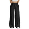 thumbnail image 2 of Womens Wide Leg Sweatpants High Waisted Baggy Pants Fashion Teen Girl Drawstring Athletic Joggers Black XL, 2 of 4