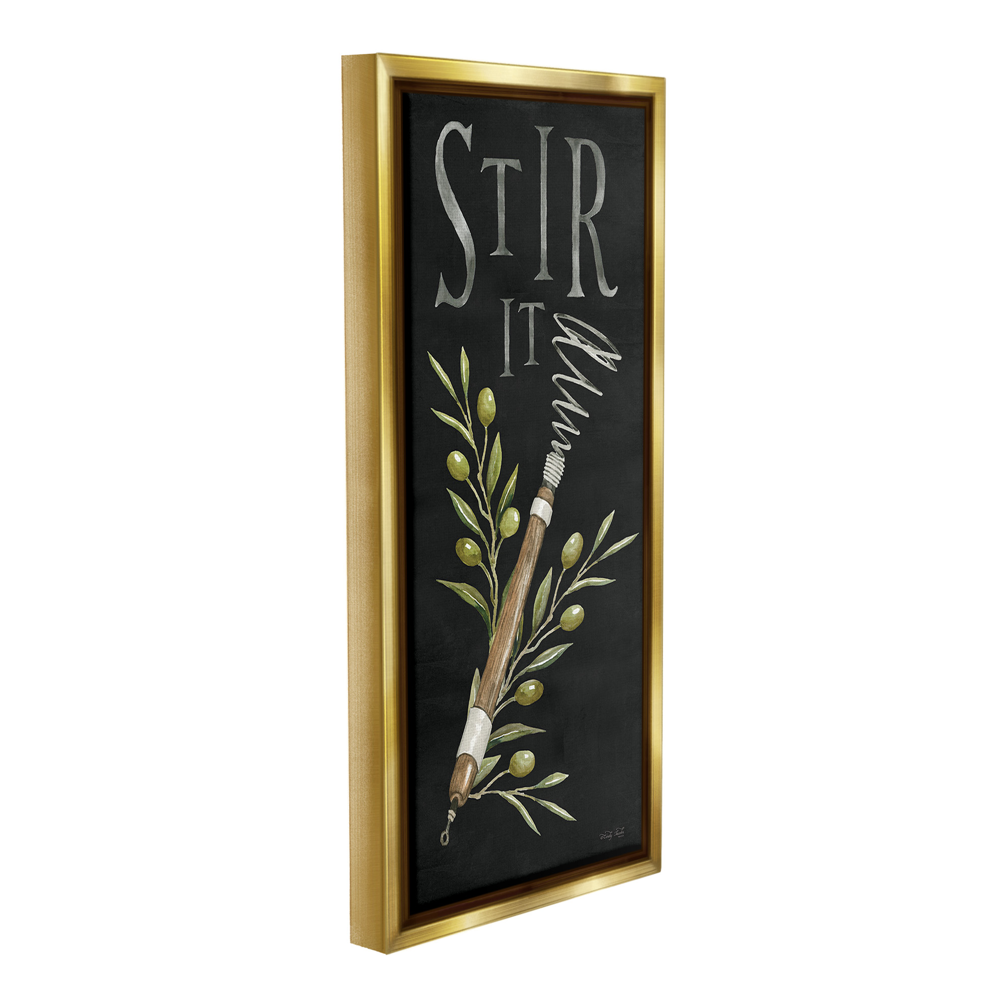 Stupell Industries Stir It Vintage Kitchen Food & Beverage Painting Gold Floater Framed Canvas Art Print Wall Art, 11 x 25