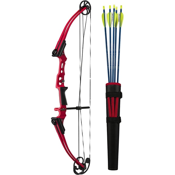 Genesis Archery Mini Compound Target Practice Bow Kit, Left Hand, Red