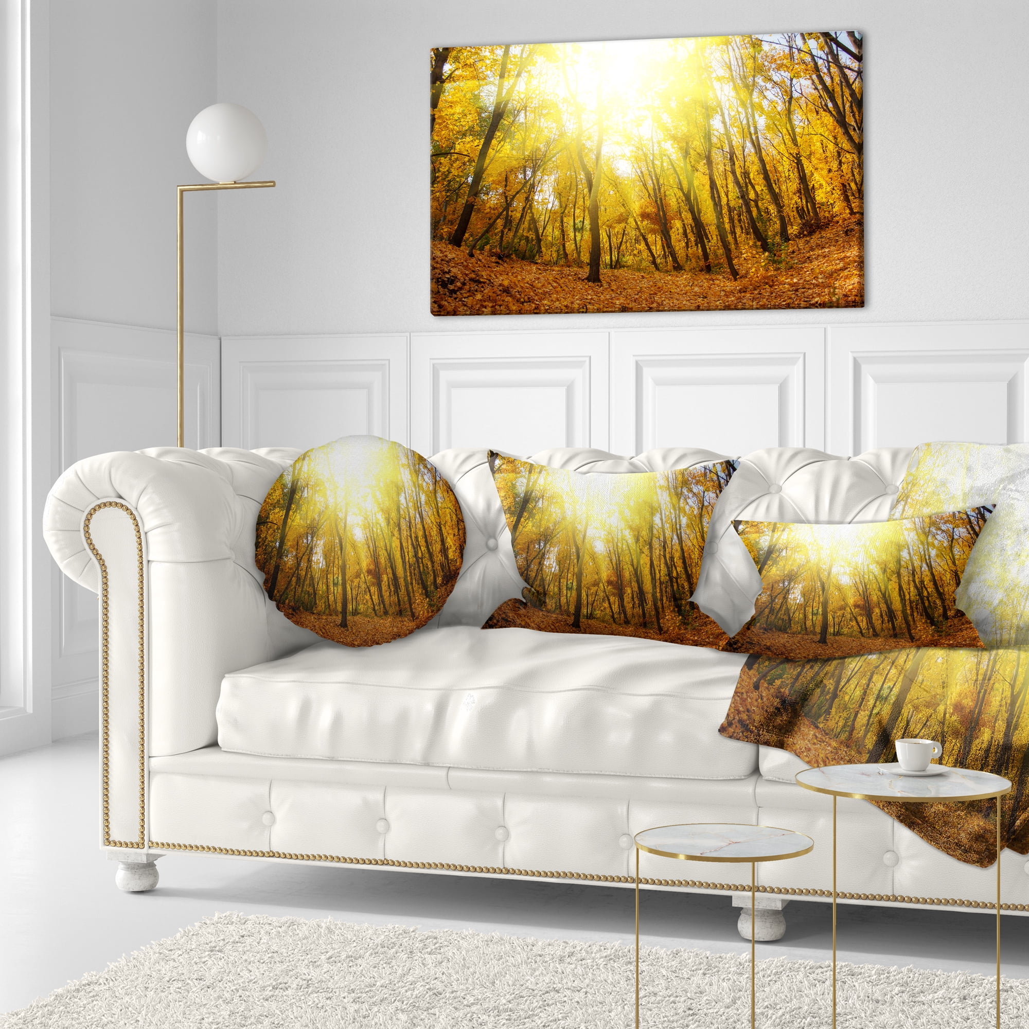 Designart Yellow Autumn Forest in Sunlight - Forest Throw Pillow - 12x20