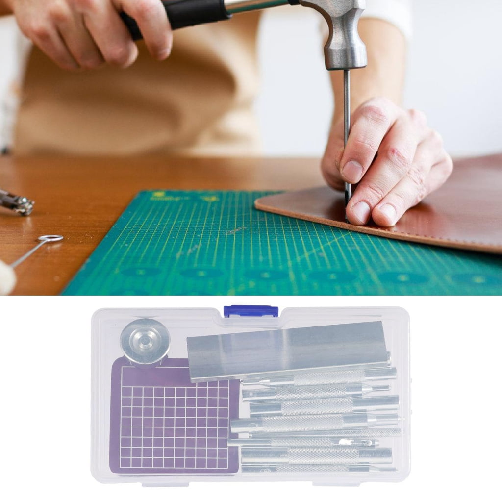 Geemin 12Pcs Hollow Punching Set with Base and Cutting Mat, Round Hole Puncher