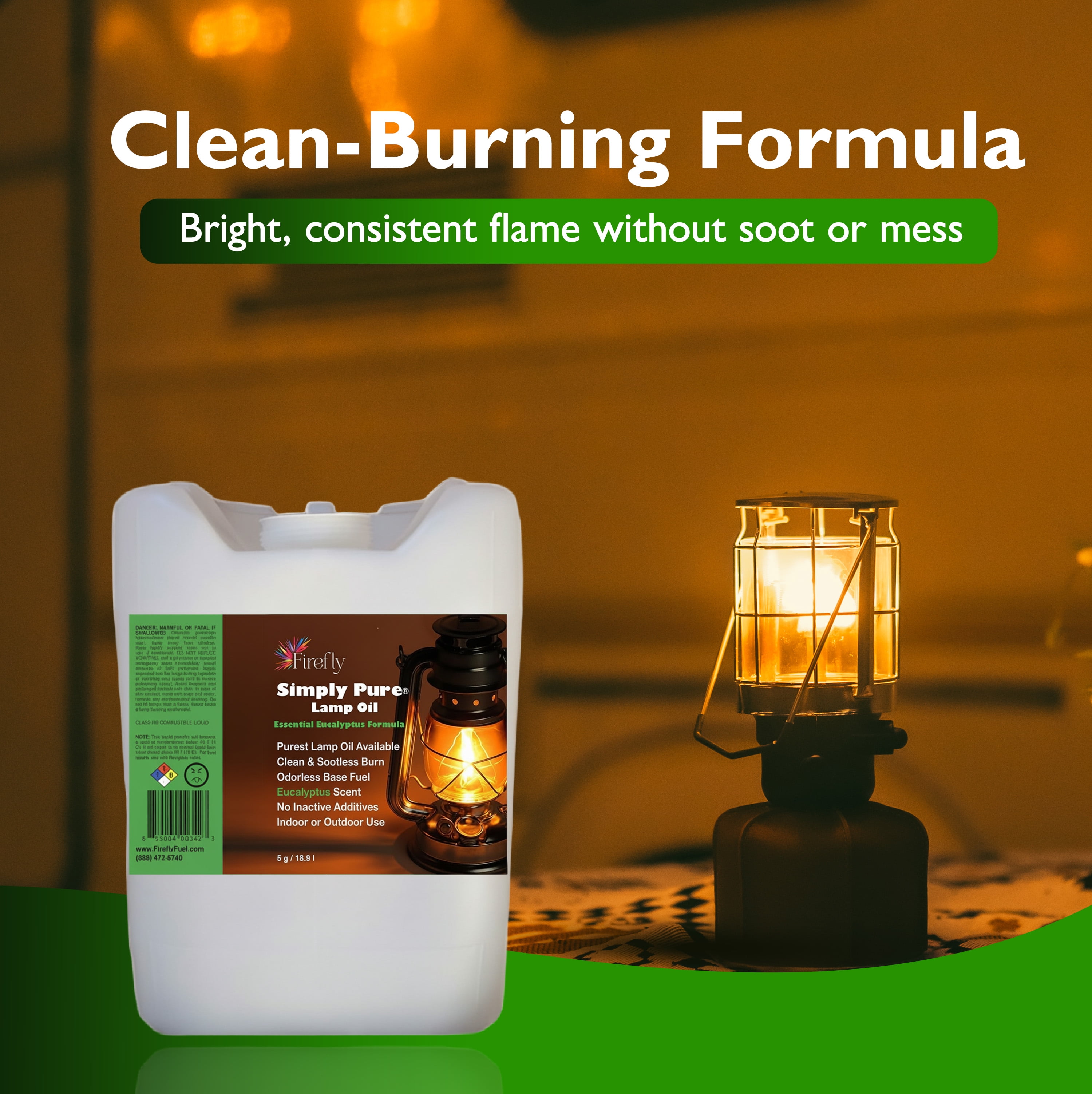 Firefly Fuel Premium Liquid Paraffin Lamp Oil for Indoor Use 5 Gallons - Indoor Smokeless Odorless Paraffin Oil Fuel for Lamps, Lantern, Candle, Eucalyptus, Kosher