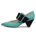 thumbnail image 2 of YDN Women Adorable Wide Strappy Buckled Mary Janes Kitten Low Heels Pumps Pointed Closed Toe Slip On Dress Shoes Size 8 Blue, 2 of 4