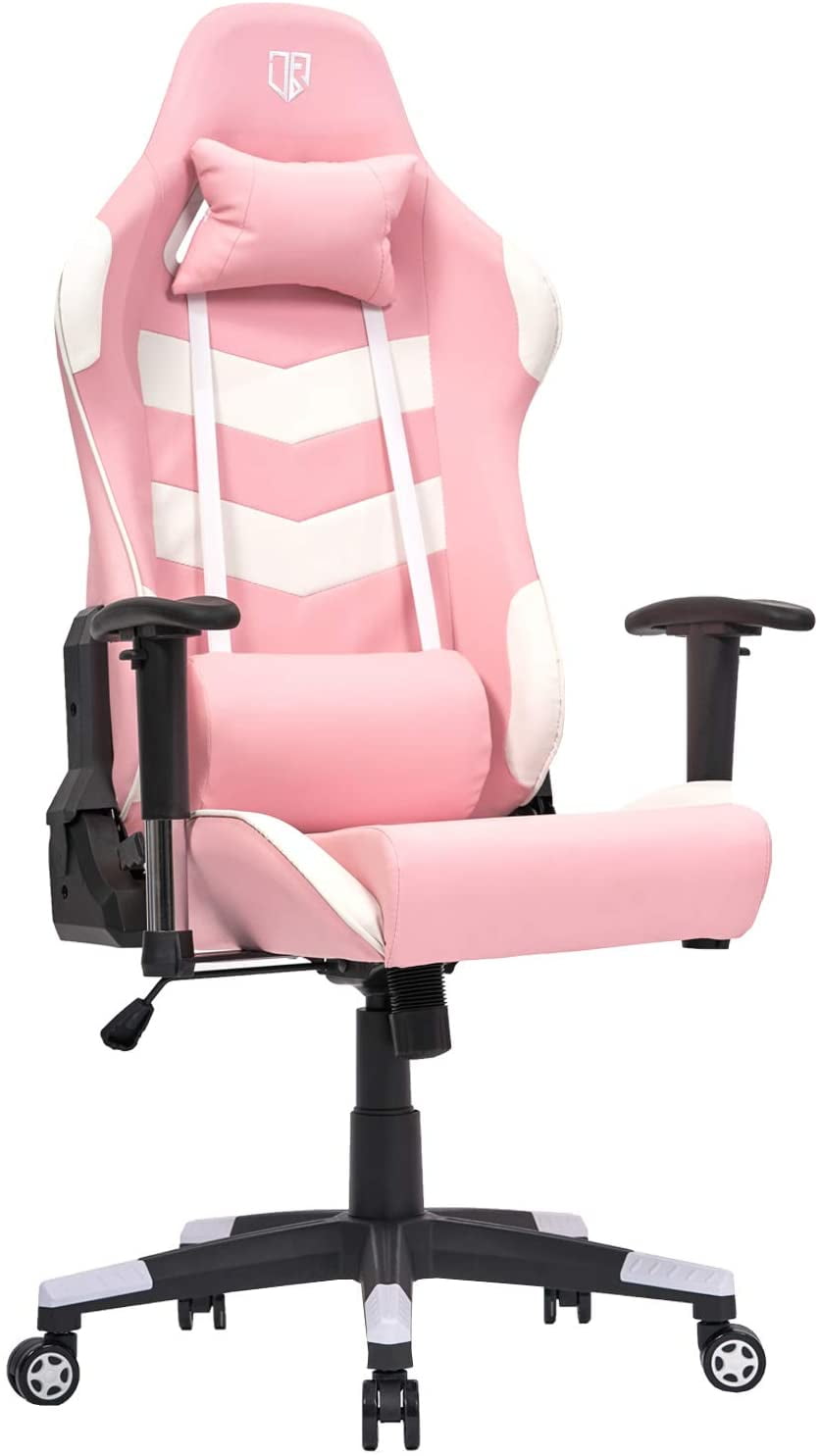 Pink Gaming Chair Office Chair Racing Chair with Footrest,Backrest and Seat Height Adjustment Recliner with Headrest and Lumbar Pillow E-Sports Chair