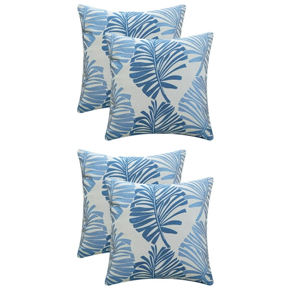 Unique Bargains 4 Pcs Soft Palm Leaf Pattern Cushion Case Blue 18" x 18"/22" x 22"