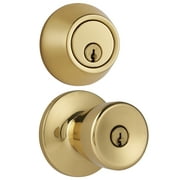 Hyper Tough Keyed Entry Polished Brass Tulip Doorknob and Deadbolt Combo Pack