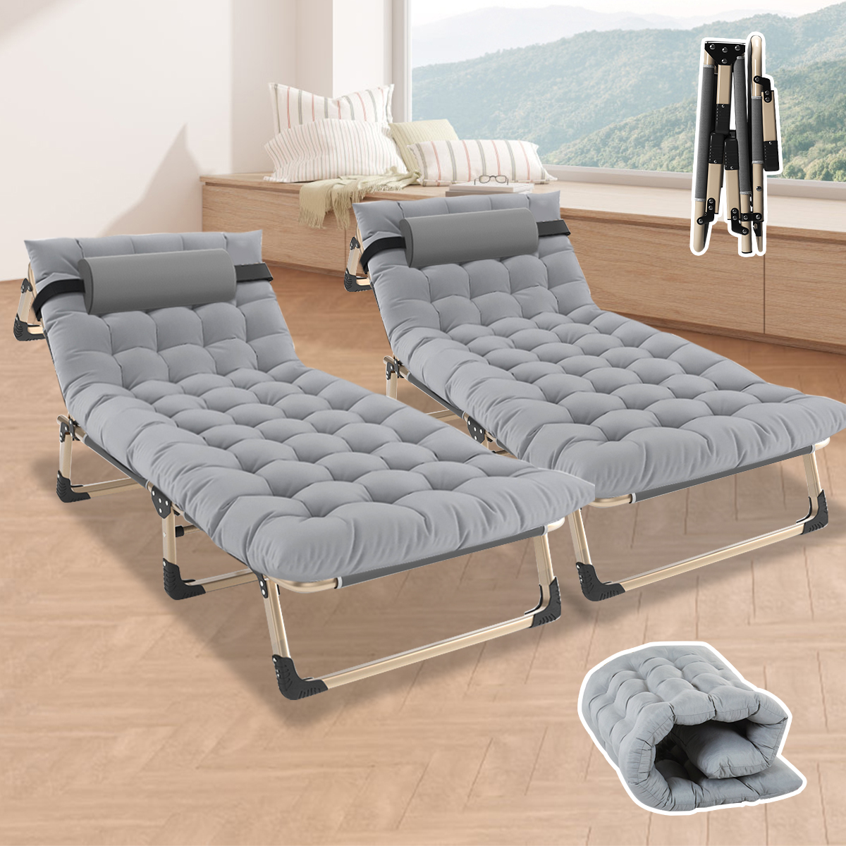 Slsy 2 Pack Folding Camping Cot for Adults, Adjustable 4Position