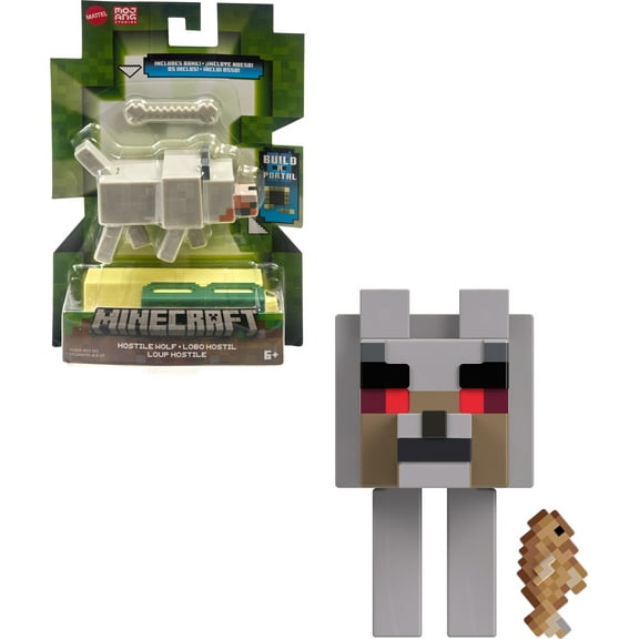 Minecraft Hostile Wolf Action Figure & Accessory with Portal Piece, 3.25-in Scale Toy