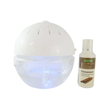 EcoGecko Earth Globe- Glowing Water Air Washer, Air Cleaner Diffuser and Revitalizer with 100ml Aromatherapy Cinnamon Oil, White Color Unit